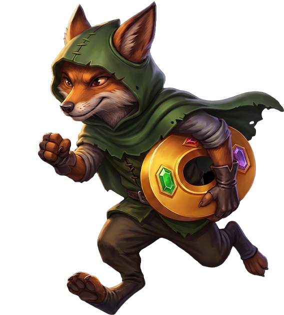 Rusco, the Rivo fox mascot, with his loot